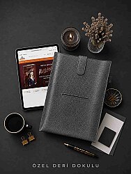 Yeni Nesil Kitap ve Tablet Çantası - Özel Deri Dokulu - Antrasit - 2