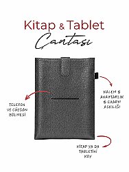Yeni Nesil Kitap ve Tablet Çantası - Özel Deri Dokulu - Antrasit - 3