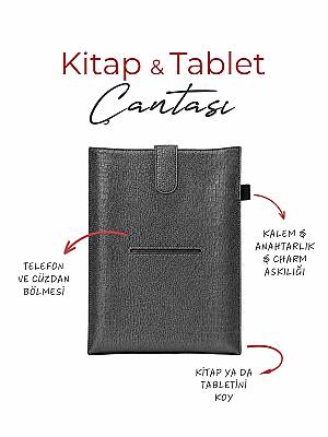Yeni Nesil Kitap ve Tablet Çantası - Özel Deri Dokulu - Antrasit - 3