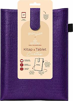 Yeni Nesil Kitap ve Tablet Çantası - Özel Deri Dokulu -Mor - 1