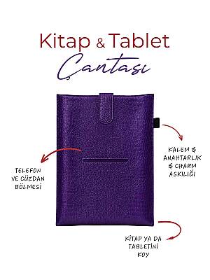 Yeni Nesil Kitap ve Tablet Çantası - Özel Deri Dokulu -Mor - 3
