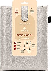 Yeni Nesil Kitap ve Tablet Çantası - Özel Deri Dokulu - Gümüş - Ephesus Yayınları