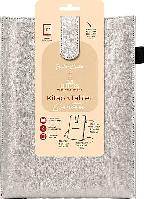 Yeni Nesil Kitap ve Tablet Çantası - Özel Deri Dokulu - Gümüş - 1