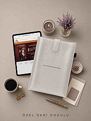 Yeni Nesil Kitap ve Tablet Çantası - Özel Deri Dokulu - Gümüş - 2