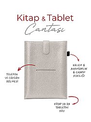 Yeni Nesil Kitap ve Tablet Çantası - Özel Deri Dokulu - Gümüş - 3