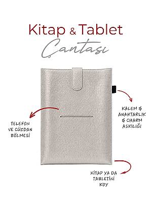 Yeni Nesil Kitap ve Tablet Çantası - Özel Deri Dokulu - Gümüş - 3